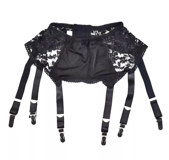 (S~XXL )Sexy Sheer side floral lace VTG metal Garter Belt 6 Straps Suspender