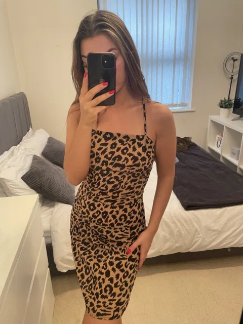 Missguided Womens Leopard Cami Tie Back A Line Midi Dress Size 10