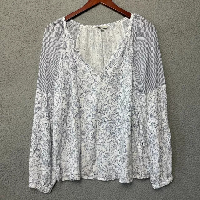 Lucky Brand Top Women Large White Floral Western Bohemian Cowgirl Cottagecore