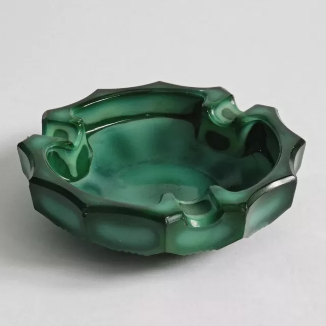 Malachite Glass Ashtray Art Deco 13 Cm Diameter 4 Cm High Used Good Condition