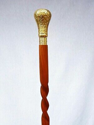 Antique Vintage Nautical Style Brass Handle Brown Wooden Walking Cane Stick Gift
