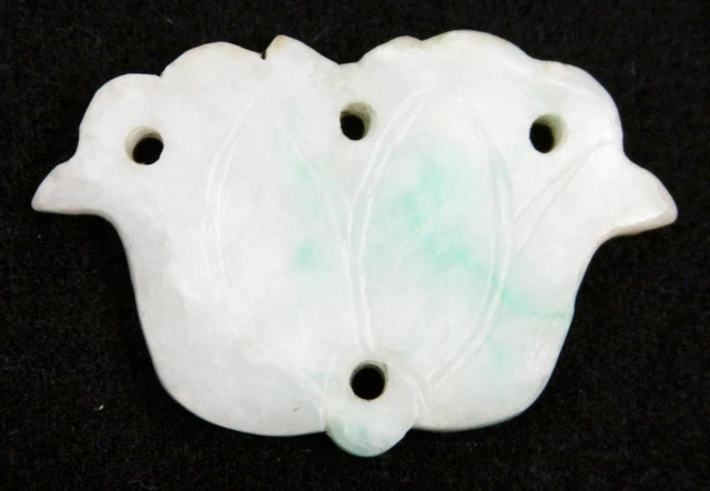 Antique Chinese Qing Carved Jadeite Lotus Flower Plaque Ornament Jade China Old