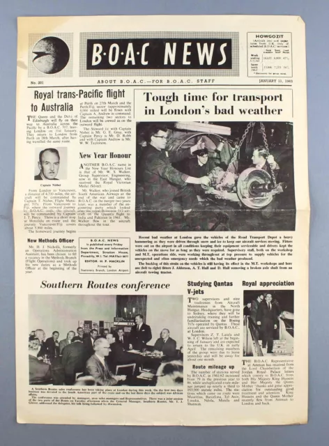 Boac News Airline Staff Newspaper No.201 - 11 January 1963 Royal Flight