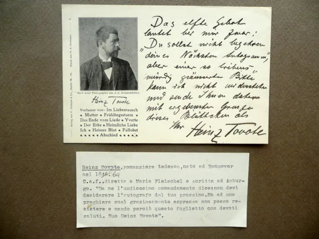 Autografo Heinz Tovote Cartolina Postale Amburgo Fine '800 Letteratura Hannover