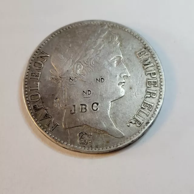 France 5 Francs 1813 W Coin, Napoléon I, Lille, Silver, KM:694.16 Counter marked