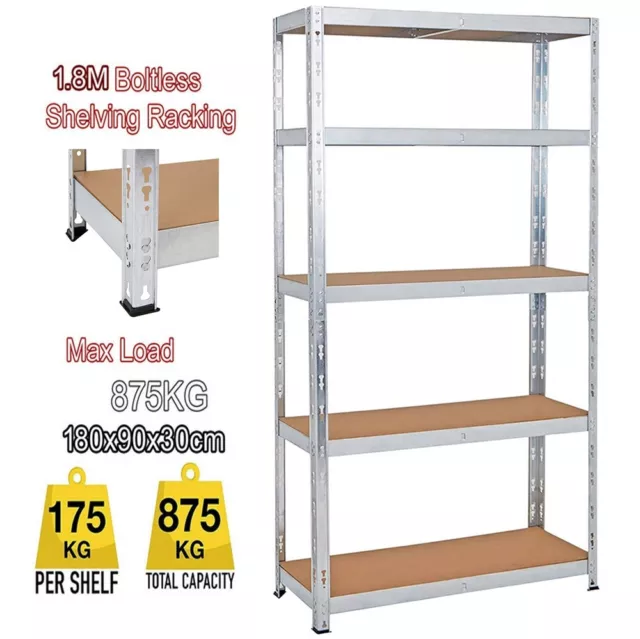 5 Tier Racking Shelf Heavy Duty Garage Shelving Storage Shelves 180x90x30cm..
