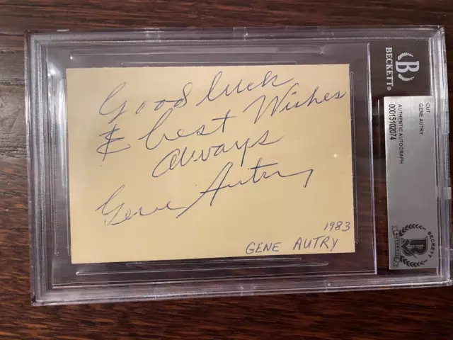 1983 Gene Autry Cowboy Actor Singer  Signed Index Card Cut Beckett Slabbed