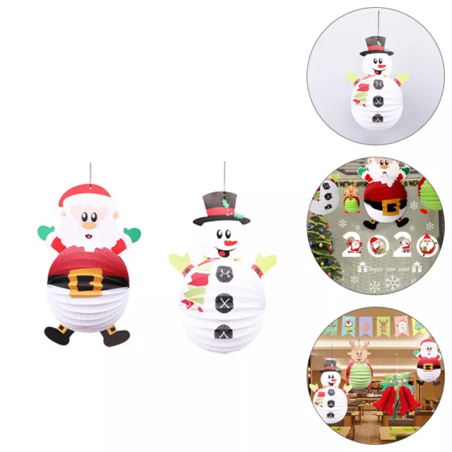 2 Pcs Christmas Lantern Snowman Santa Paper Latterns Decorations Household