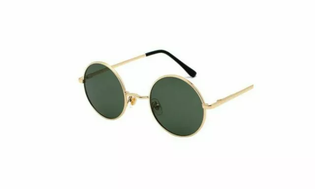Vintage Polarised John Lennon Gold Frame Dark Green Retro Round Mirrored Glasses