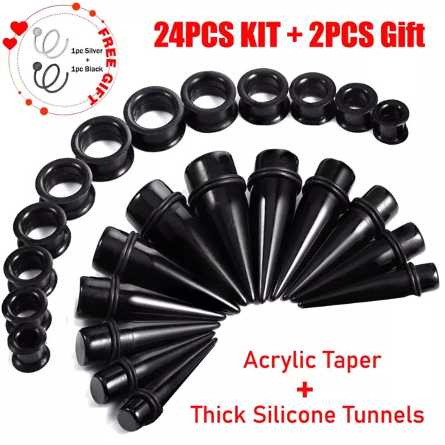 24PC Ear Stretching Big Gauges 00G-20mm Acrylic Taper Thick Silicone Tunnel Plug