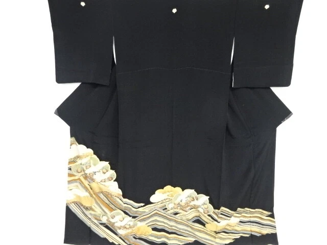 84519# Japanese Kimono / Antique Tomesode / Embroidery / Kinsai / Pine & Cra