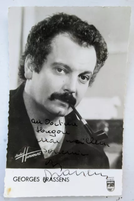 Rare Carte Photo 9 x 14 m Georges Brassens signée Autographe dédicace 60 Philips