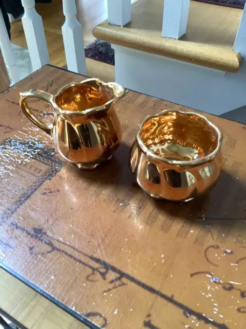 Vintage Royal Winton Grimwades Creamer and Sugar Bowl Set "Gold Plated”