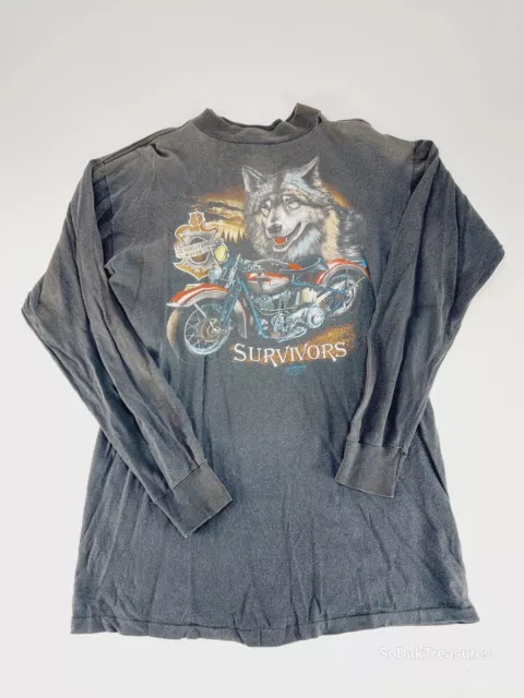 VINTAGE 1989 HARLEY Davidson Survivors Motorcycle 3D Emblem Shirt Wolf ...