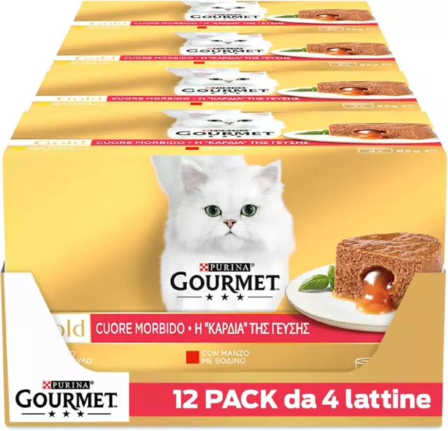 Purina Gourmet Gold Cuore Morbido Umido Gatto Con Manzo E Pollo, 48 Lattine Da 8