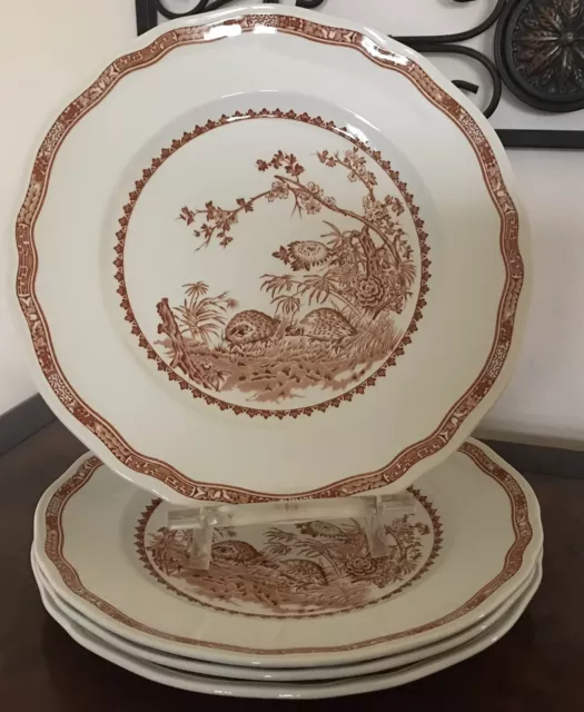 FURNIVALS Brown QUAIL 1913 4 Dinner Plates 10 3/4” ENGLAND 2 Sets Available MINT