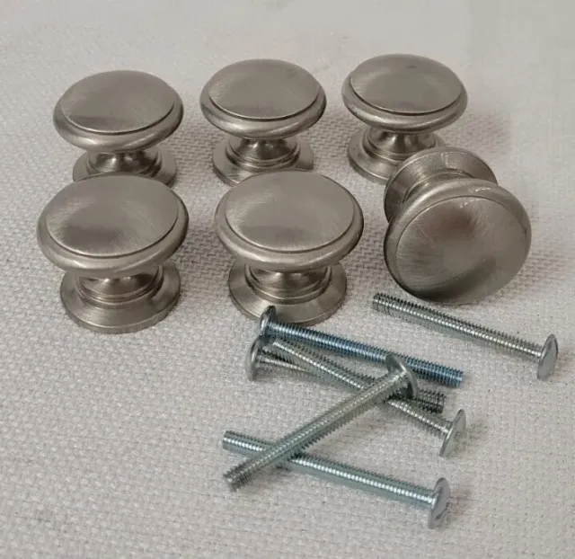 6 Brushed Nickel Kitchen Cabinet Drawer Knobs Pulls Hardware Traditional Round