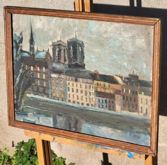 Tableau signé Vue sur Quais  Les Tours de Notre Dame Peinture huile sur panneau