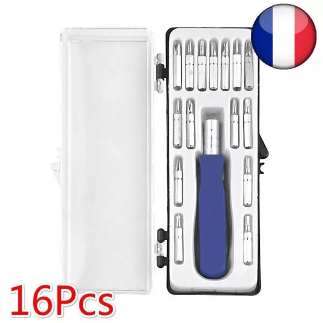 Mini Kit Embouts Tournevis Magnétiques Précision Jeu 16 en 1 Outils Portable