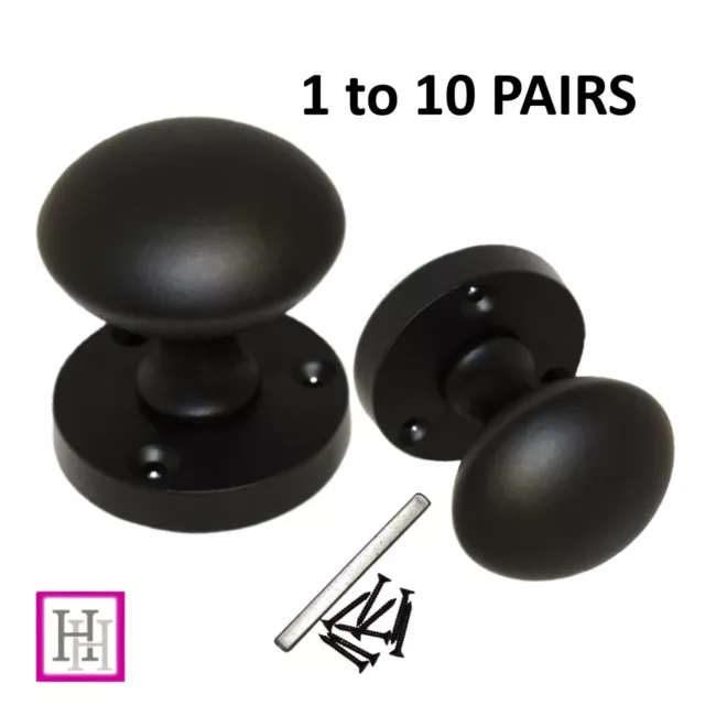 Door Knob Round Sprung Mortice MATT BLACK SETS 1 - 1 0 Rose Diam Approx 56mm