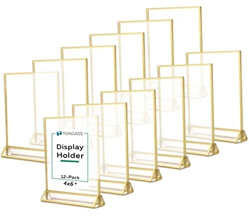 TonGass 12-Pack 4x6" Standard Double-Sided Acrylic Wedding Table Numbers Pict...