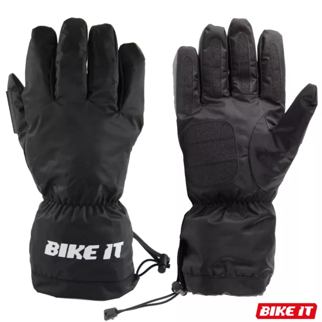 Bike It Waterproof Motorcycle Over Gloves Motorbike Over Mitts Elasticated Black