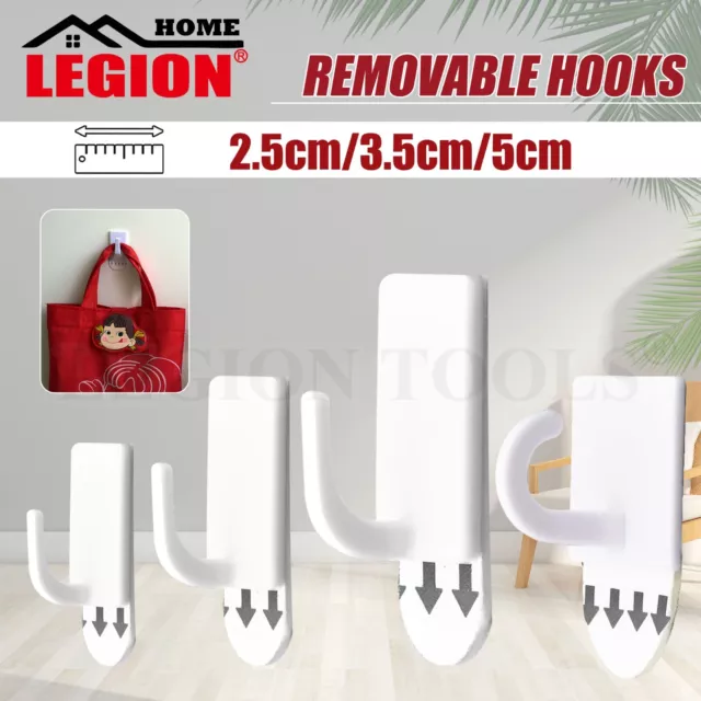 White Removable Hooks Self Adhesive Wall Hanging Utility Hook 4 Sizes