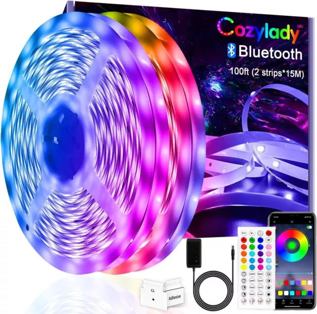 Bluetooth LED Strip Lights 30M, Cozylady 100Ft LED RGB LED Light Strips Music Sy