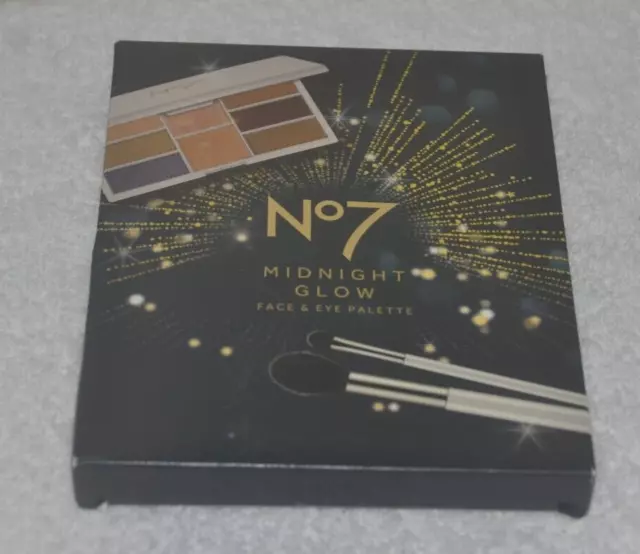 No 7 MIDNIGHT GLOW FACE & EYE PALETTE WITH 2 BRUSHES BOOTS MAKE UP HIGHLIGHTER