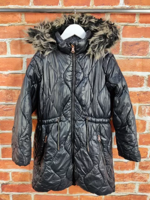 Girls Next Black Padded Quilt Coat Jacket Age 9 Years Fur Trim Winter Kids 134Cm