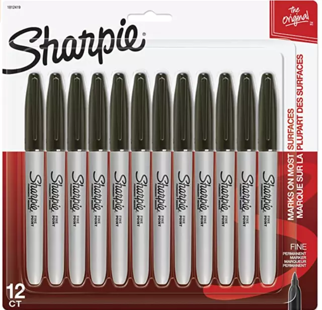 Sharpie Permanent Markers Fine Point Black 12 Count