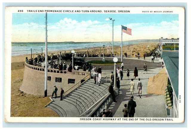 1932 Trail Ends Promenade Circle Turn Around Seaside Oregon OR Vintage Postcard