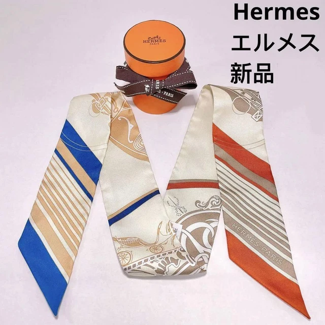 HERMES #60 Twilly Scarf Ex Libris Silk