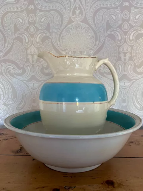 Large vintage ironstone pitcher jug and wash bowl