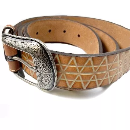 Hooey Mens Roughy Floral Geometric Tooled Pattern Leather Belt