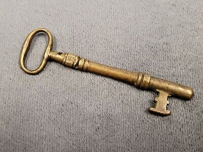 Antique Skeleton Key Massive Solid Brass Key Ornate w Makers Mark Very Rare