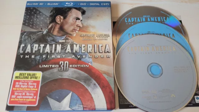 Captain America: The First Avenger (3D/Blu-Ray/DVD) EX+ Shape, W/ Slipcover!