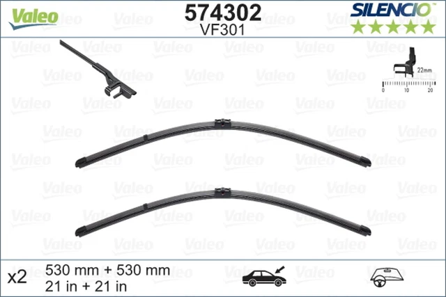 Wischblatt Scheibenwischer SILENCIO FLAT BLADE SET VALEO 574302 für SKODA VW 530