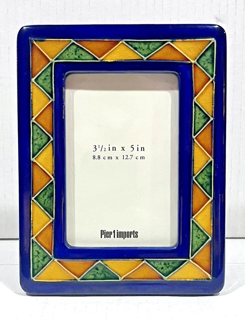 Vintage Pier 1 imports Ceramic Picture Frame Cobalt Blue Mosaic Tile  3.5" x 5"