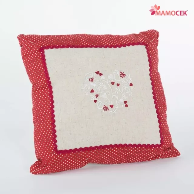 CUSCINO quadrato lino cotone cm.38x38 tessuto beige pois rosso shabby