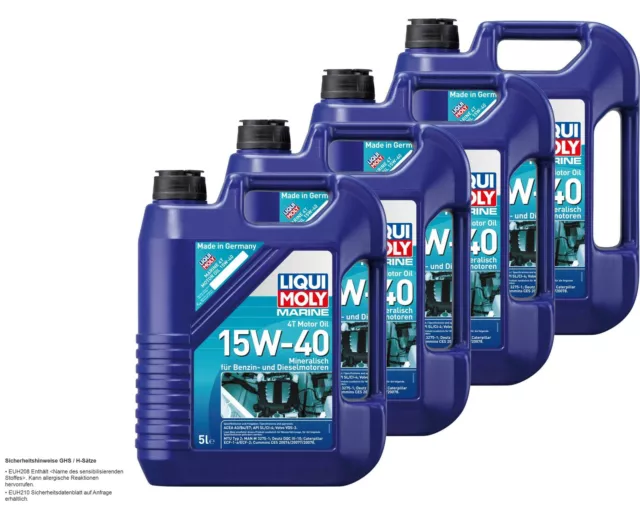 4x Liqui Moly Marine 4T Moteur Huile 15W-40 Moto huile moteur Minérale 5L