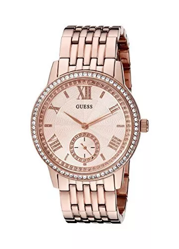 GUESS U0573L3 Classic Rose Gold-Tone Watch with Genuine Crystals
