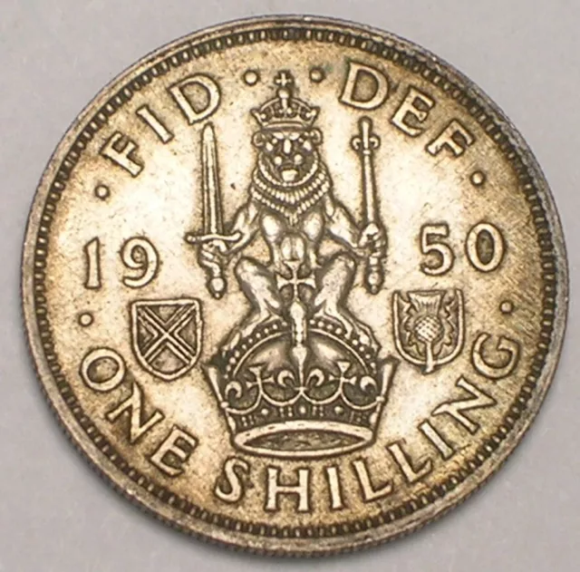 1950 UK Great Britain British One 1 Shilling Lion on Crown Coin VF+