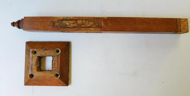 Antique Oak Wood Post With Finial Square Flange Base Salvage