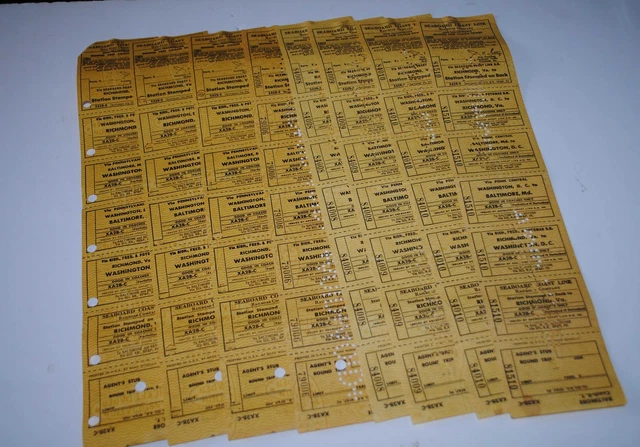 8 Strips Seaboard Coast Line Round Trip Tix Richmond/Washington Via PC Samples