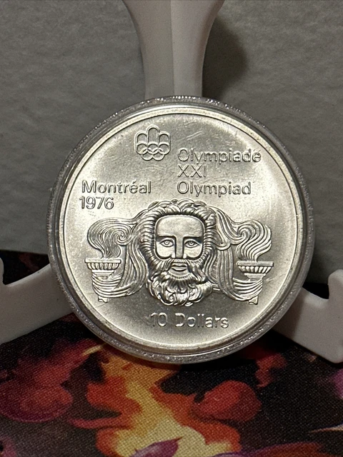 1976 CANADA Queen Elizabeth II Olympics Montreal FLAME Silver $10 Coin Rare