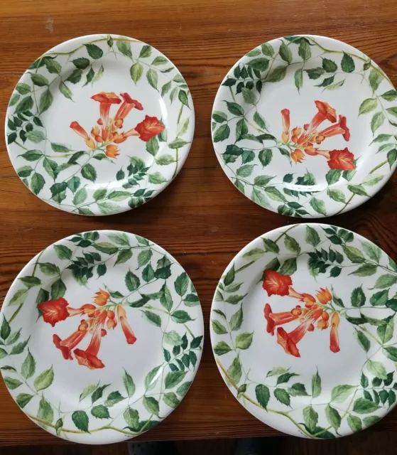 Vtg Gien Ramades France Faience Orange Begonias Dessert Salad Plates Set 4