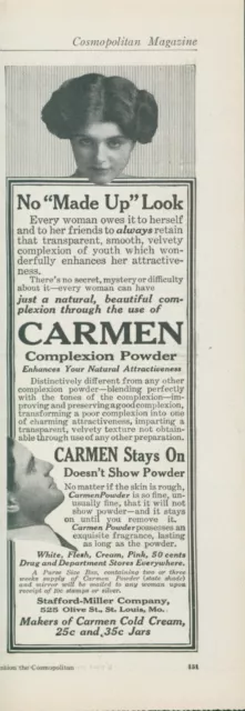 1914 Carmen Complexion Powder No Made Up Look Stafford Miller Vtg Print Ad CO3