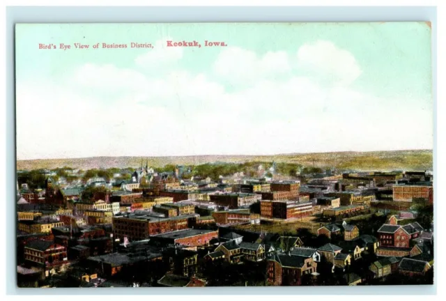 Bird's Eye View of Business District - Keokuk Iowa c1910 Antique Postcard