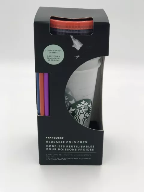 STARBUCKS Summer 2021 Confetti Swirl COLOR CHANGING Reusable Cold Cups Set Of 5